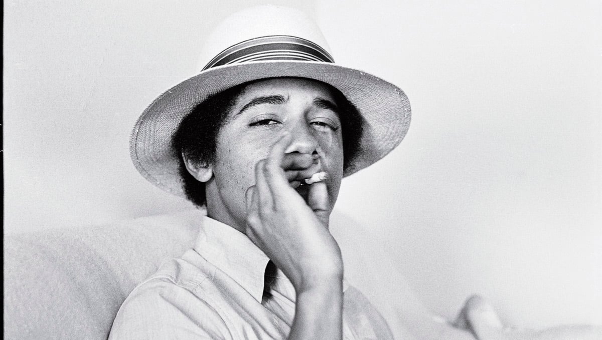 Old photo of young Obama smoking a joint.