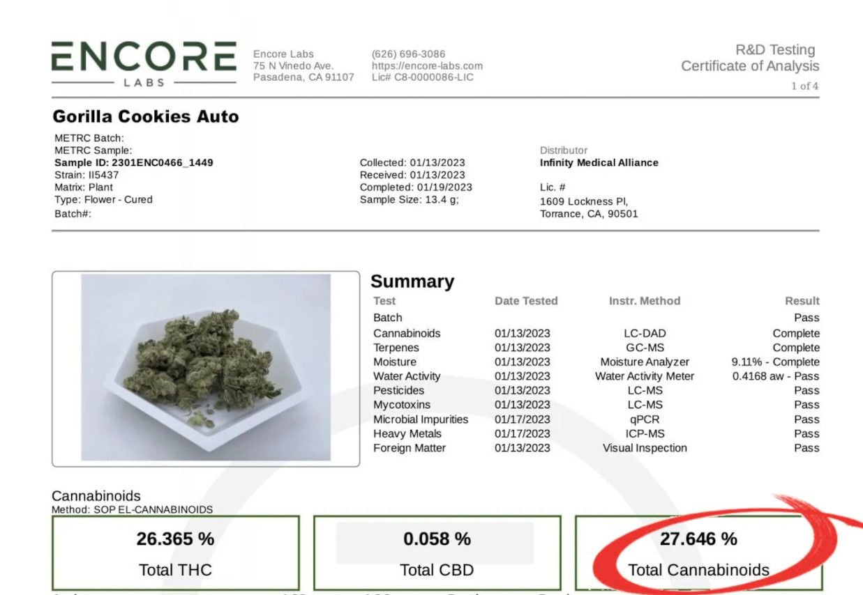 Gorilla Cookies Auto cannabis strain: lab test certificate