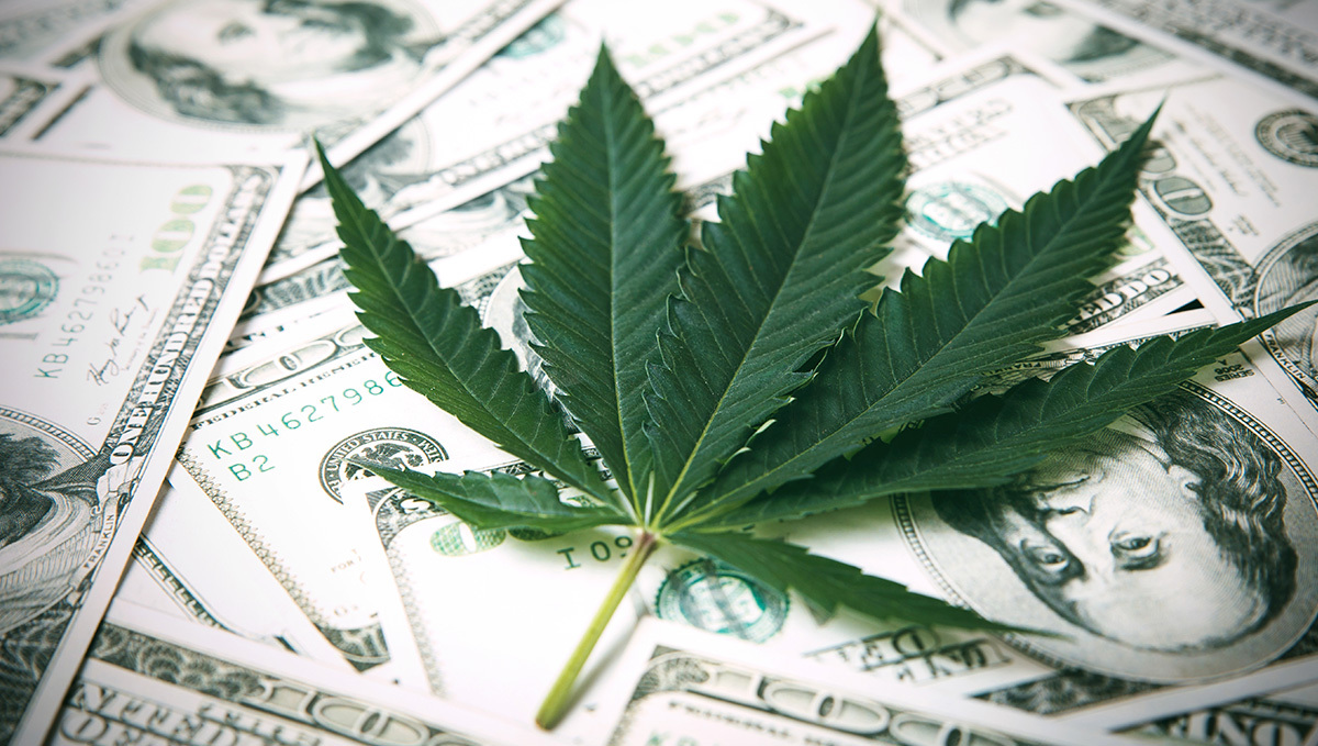 Fine Print Reveals Apple Has Long Thrown Its Weight Behind Cannabis Normalization: A weed leaf lying on top of one-hundred-dollar bills Fine Print Reveals Apple Has Long Thrown Its Weight Behind Cannabis Normalization: A weed leaf lying on top of one-hundred-dollar bills