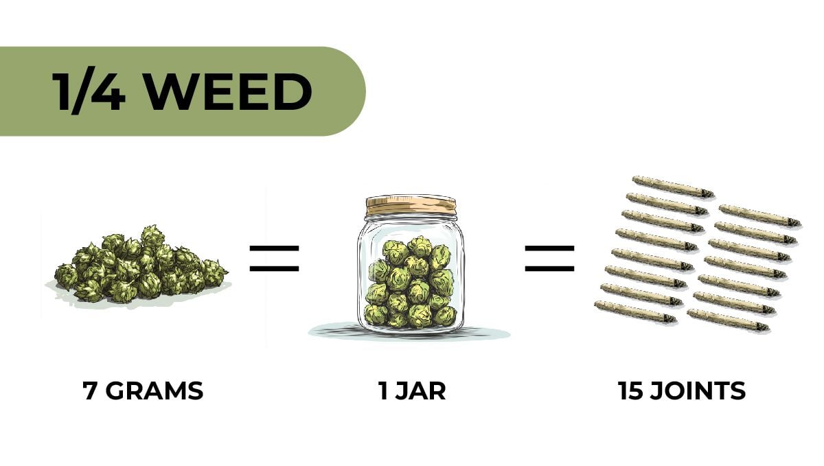 A Quarter of Weed: Understanding Marijuana Weights and Measurements: An infographic showing the highest number of joints you can roll with a Q