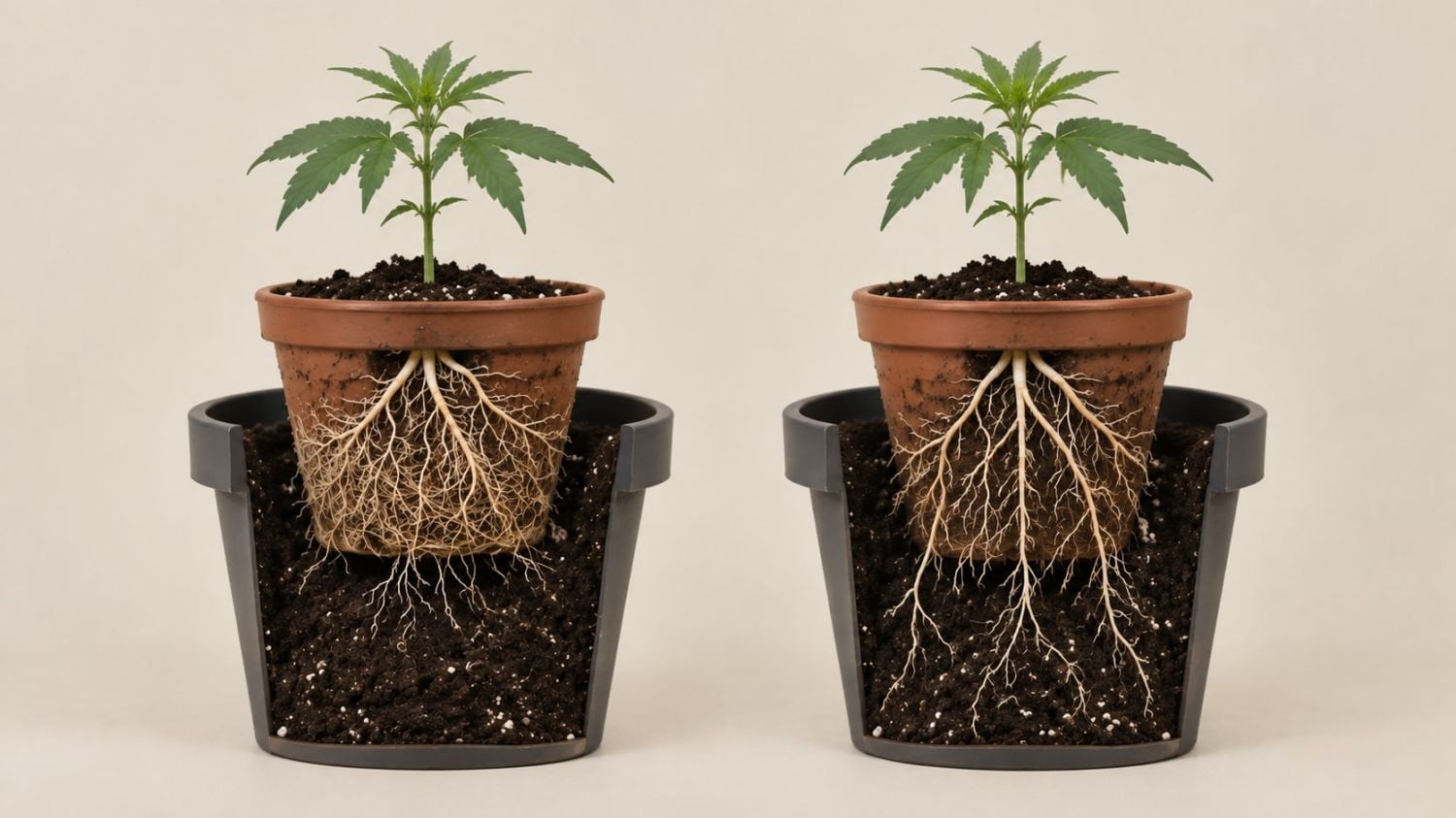 Transplanting Cannabis: A picture showing how an old pot can be placed into or on top of the new one Transplanting Cannabis: A picture showing how an old pot can be placed into or on top of the new one