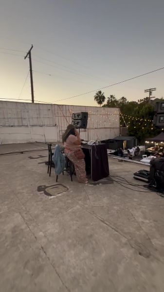 Our booth in front of the stage